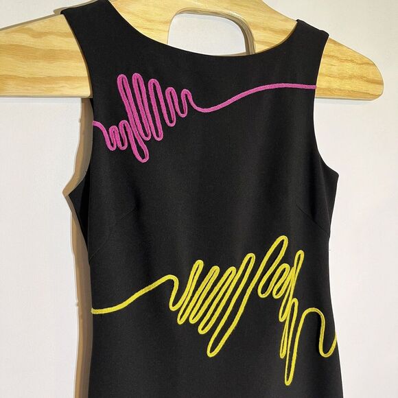 Nicole Miller Women's 8 Black Scribble Dress Embroidery Sleeveless Modest Knee‎ - Picture 1 of 10